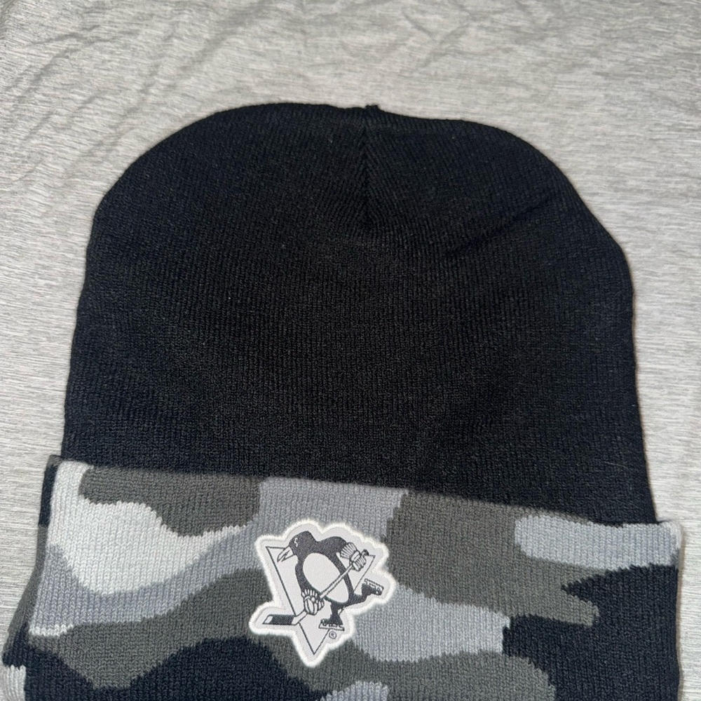 Black and Gray Camouflage Beanie with Logo
